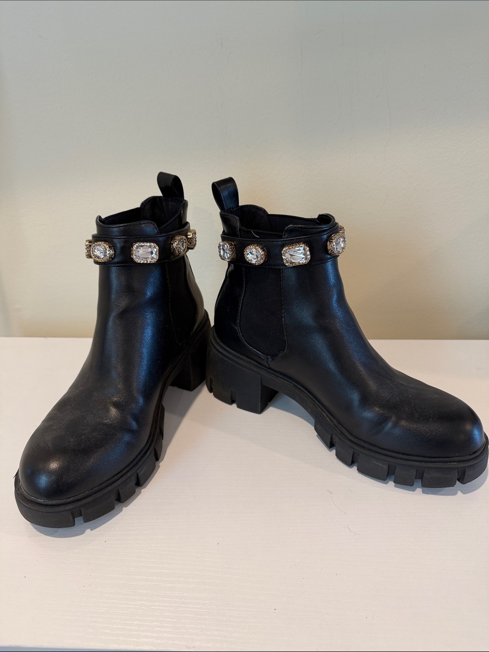 Madden Girl Black Chunky Chelsea Boot with Jeweled Ankle Strap